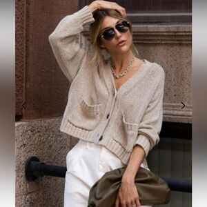 🔥NEW Brochu Walker The Cropped Cardigan In Ecru Women's Sz S EXCELLENT